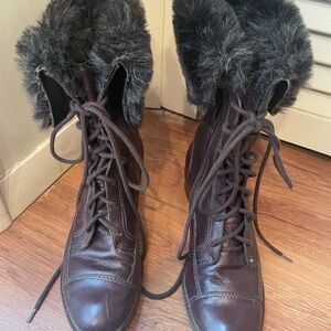 Capodarte Brown Leather Fur Boots Lace Up 6